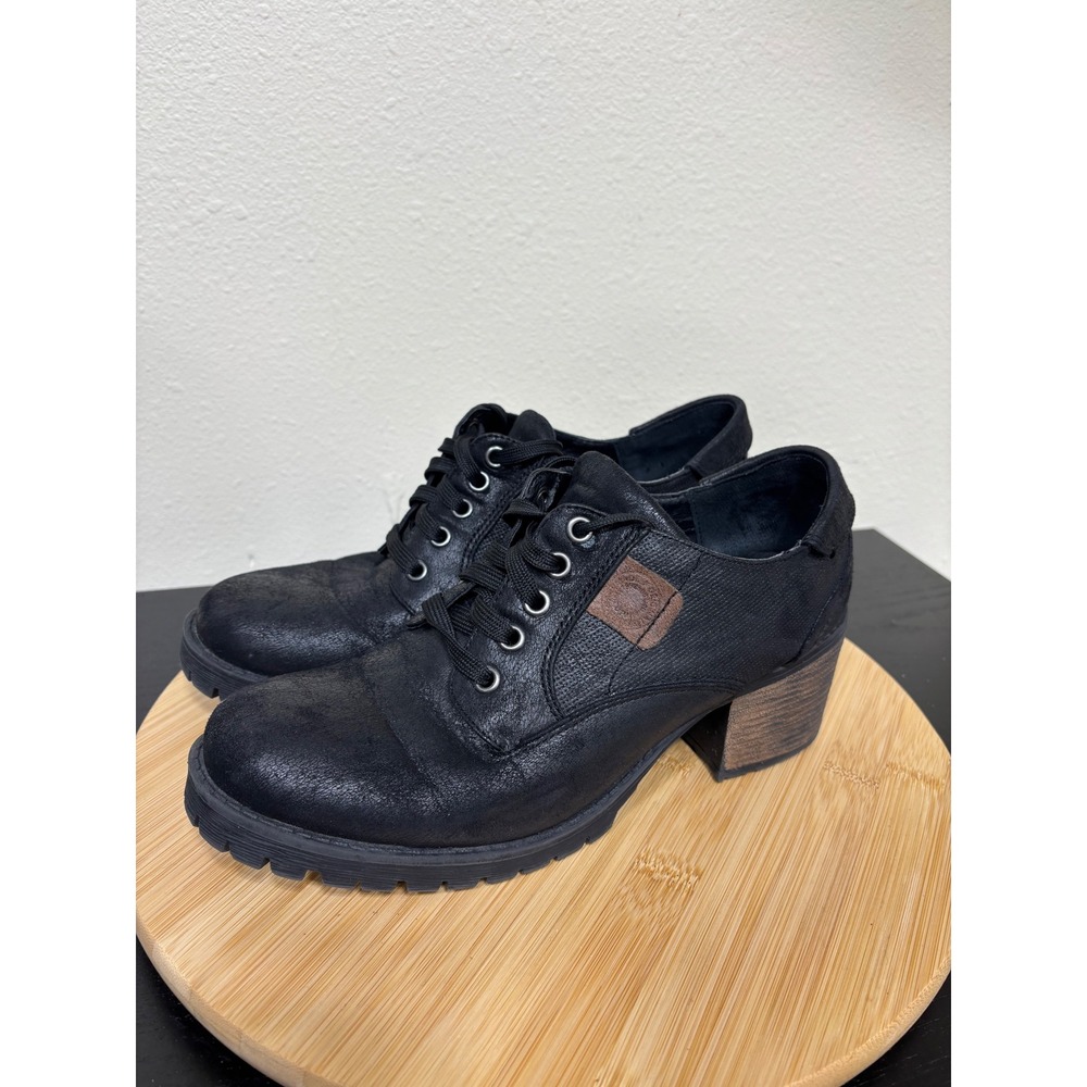 B52 by Bullboxer Booties Women 9 Black Lace Up Lug Sole Block Heel Boots